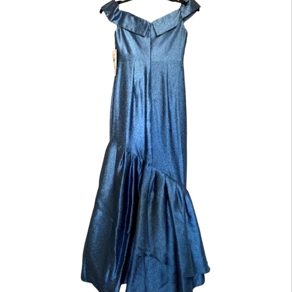 Aidan Mattox Blue Metallic Off-the-Shoulder Ruffle Mermaid Gown Maxi Dress 16 - Picture 5 of 16